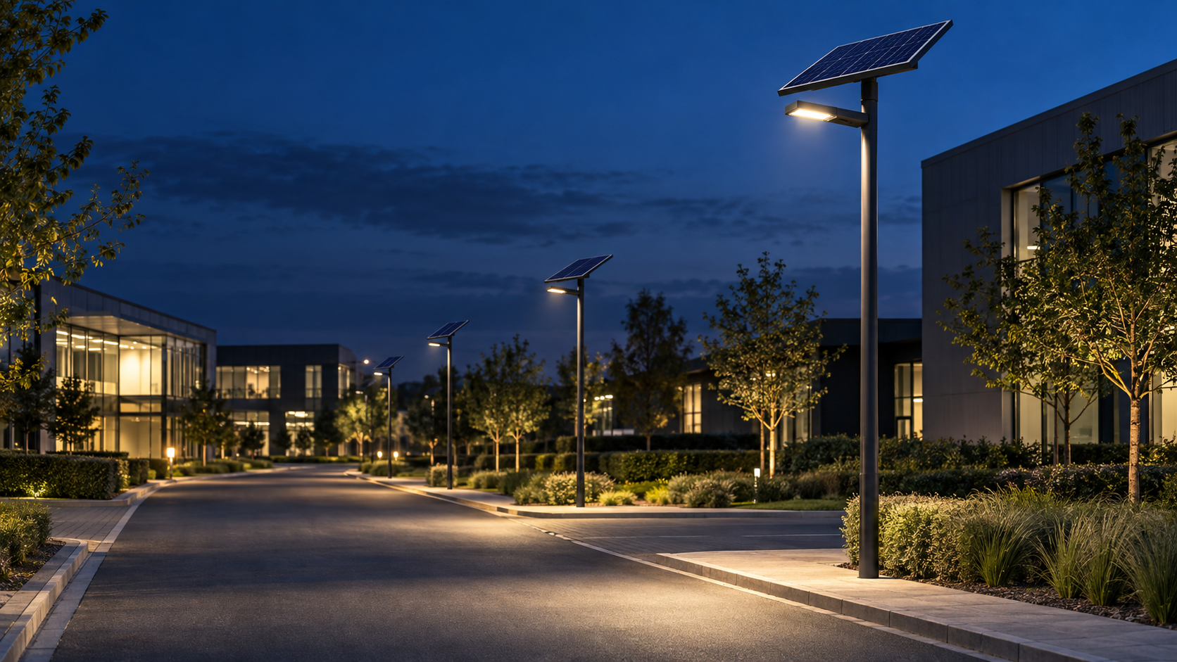 Representative visualisation of solar street lights at a business park